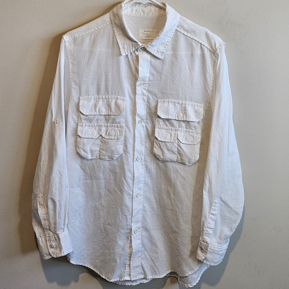 Billy Reid Vented Fishing Shirt - 100% Linen White - Size Medium